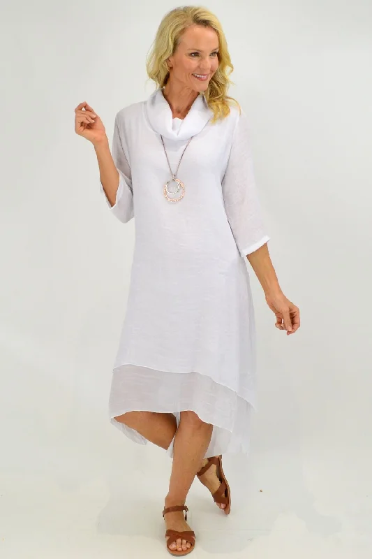 White Cowl Neck Tunic Dress