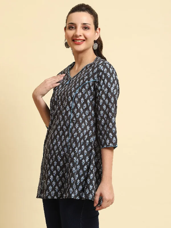 Women Black Floral Printed Tunic