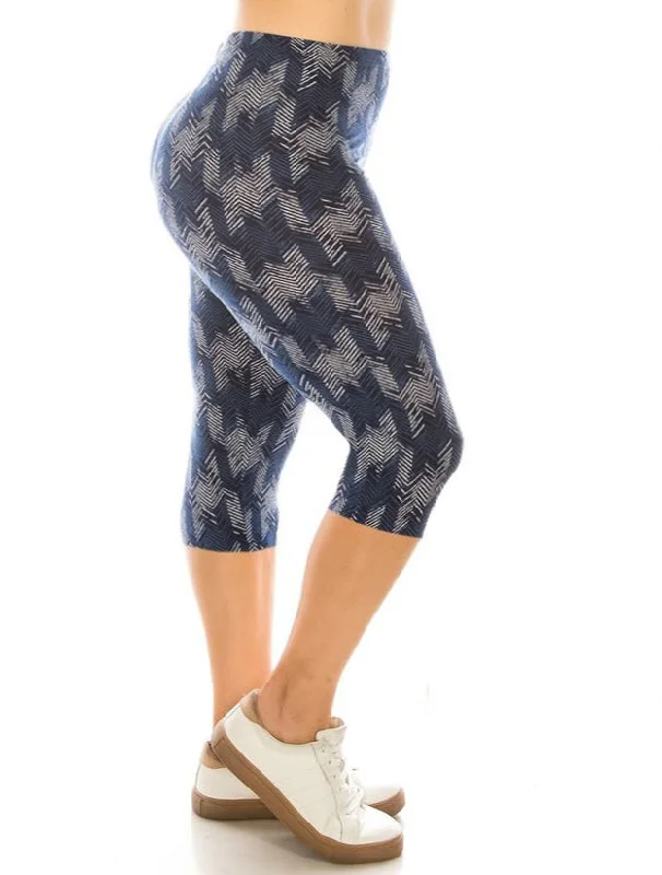 Zeema Microfiber CAPRI Plus Size Legging in Blue Chevron