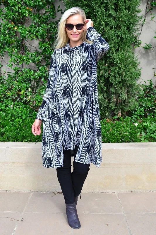 Zig Zag Black and Grey Fleece Tunic Dress