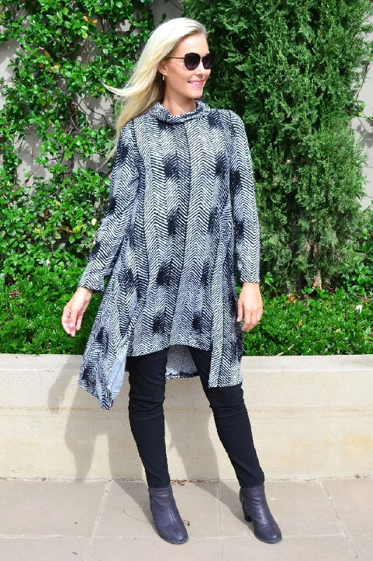 Zig Zag Black and Grey Fleece Tunic Dress