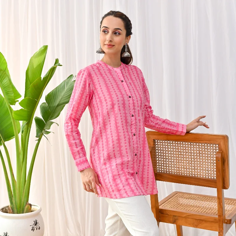 Baby Pink Stone Printed Shirt Tunic