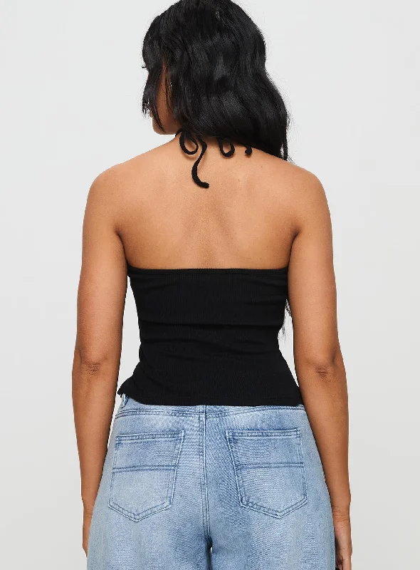 Baseline Halter Rib Top Black