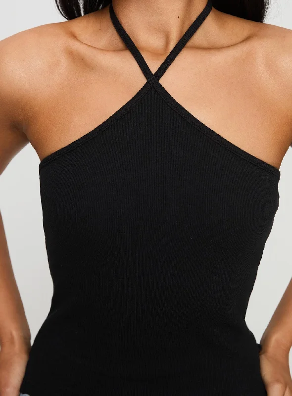 Baseline Halter Rib Top Black