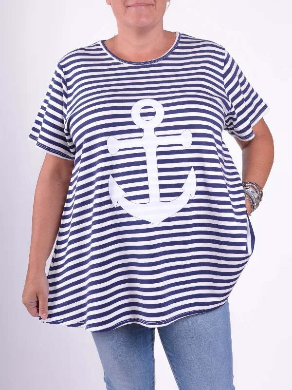 Basic Cotton Swing T Shirt - Round Neck 10516 STRIPE ANCHOR