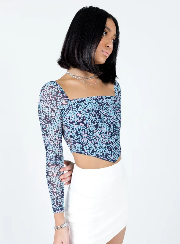 Beverly Long Sleeve Top Blue Floral