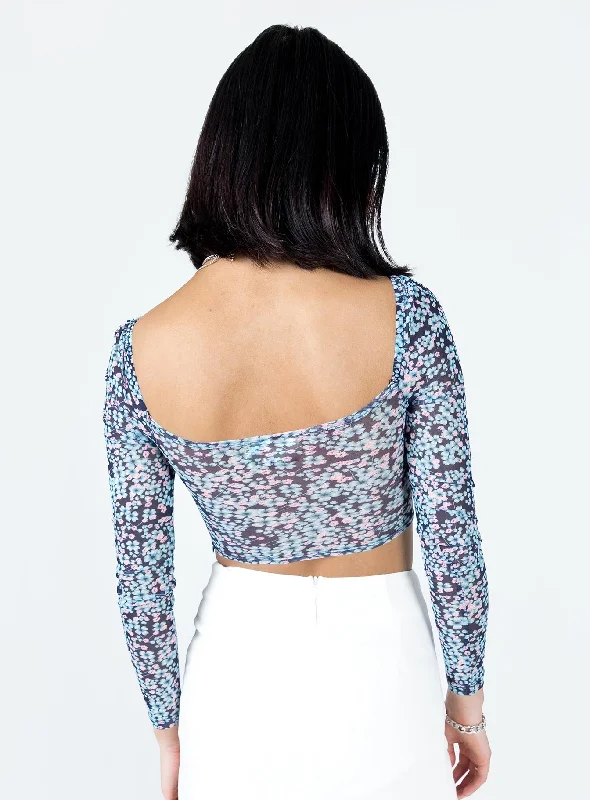 Beverly Long Sleeve Top Blue Floral