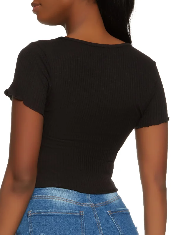 Lettuce Edge Notch Neck Crop Top