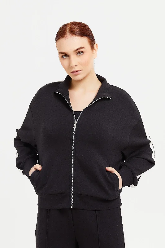 Women Black Modal Blend Zipthrough Sweatshirt