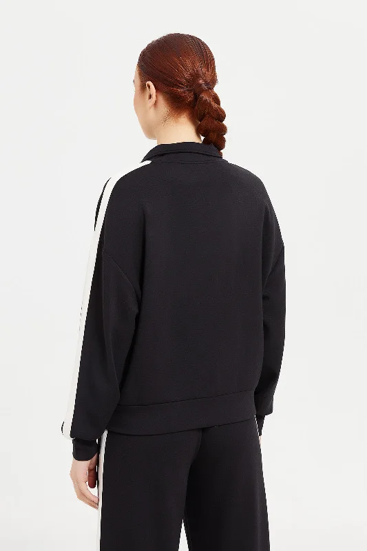 Women Black Modal Blend Zipthrough Sweatshirt