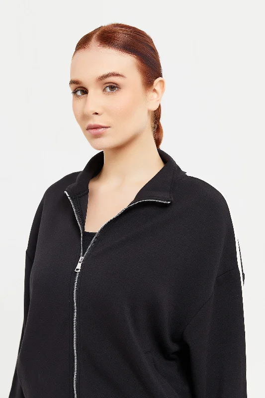 Women Black Modal Blend Zipthrough Sweatshirt