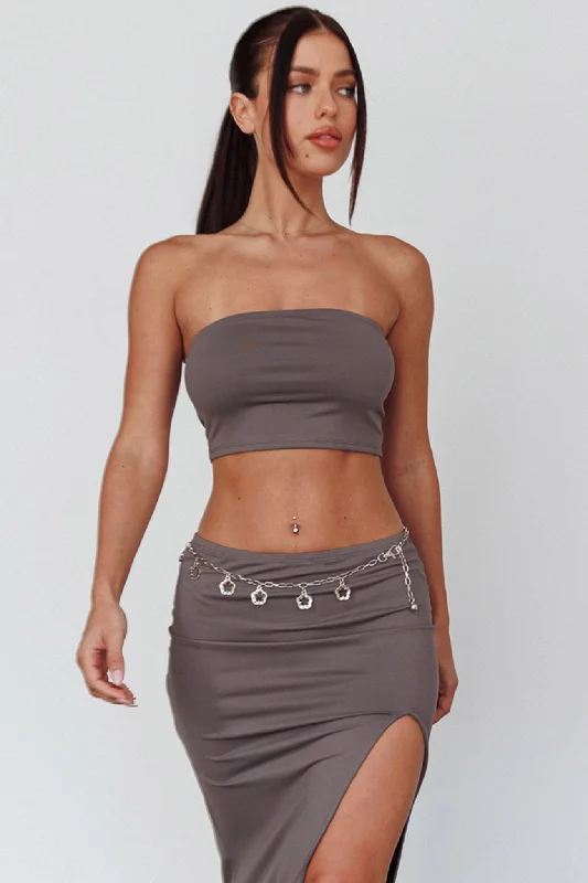 Caption This Bandeau Crop Top Clay