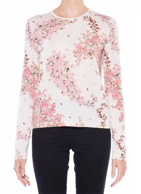 Cashmere Silk Floral Sweater In Ivory