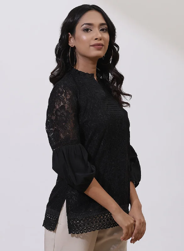 Charcoal Black Nargis Tunic with Lace-Inserts