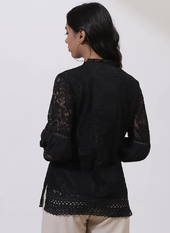 Charcoal Black Nargis Tunic with Lace-Inserts