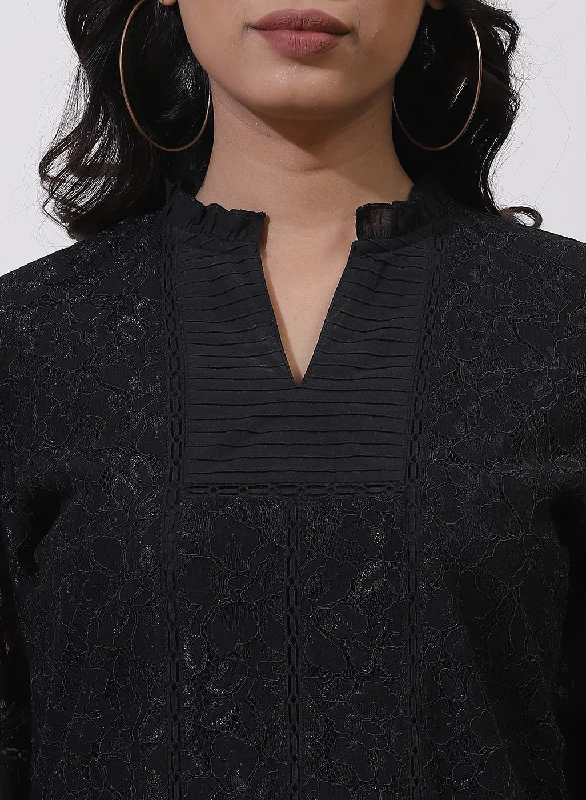 Charcoal Black Nargis Tunic with Lace-Inserts