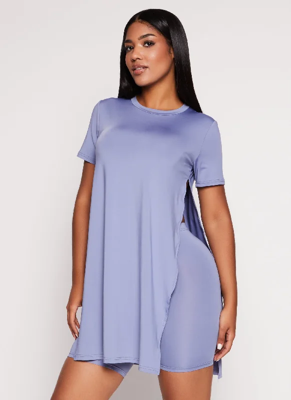 Daisy Crew Neck Side Slit Tunic Tee