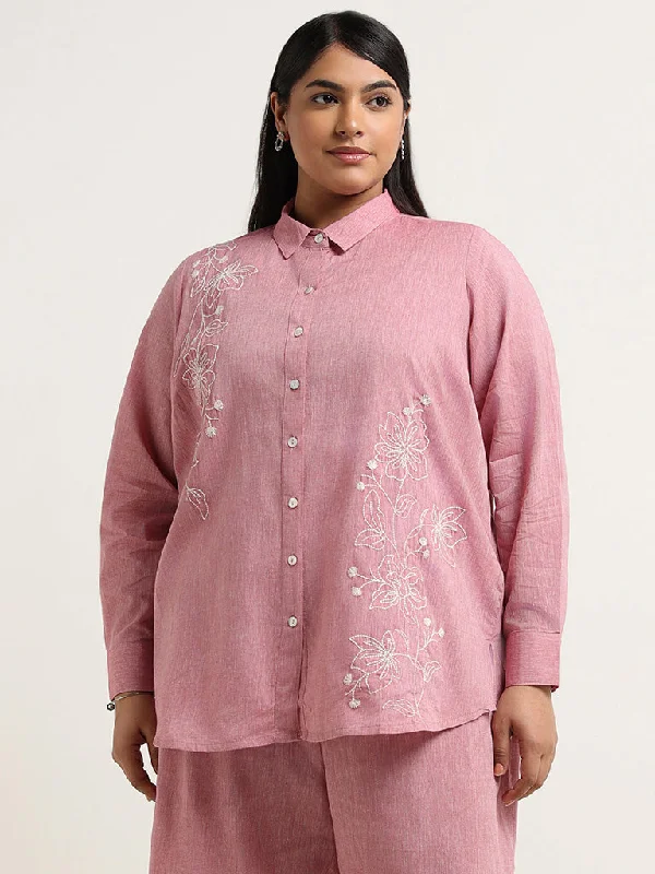 Diza Pink Embroidered Shirt