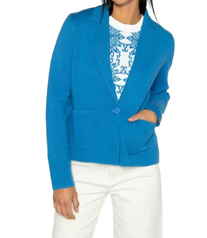 Fitted Notch Collar Cardigan In Azul