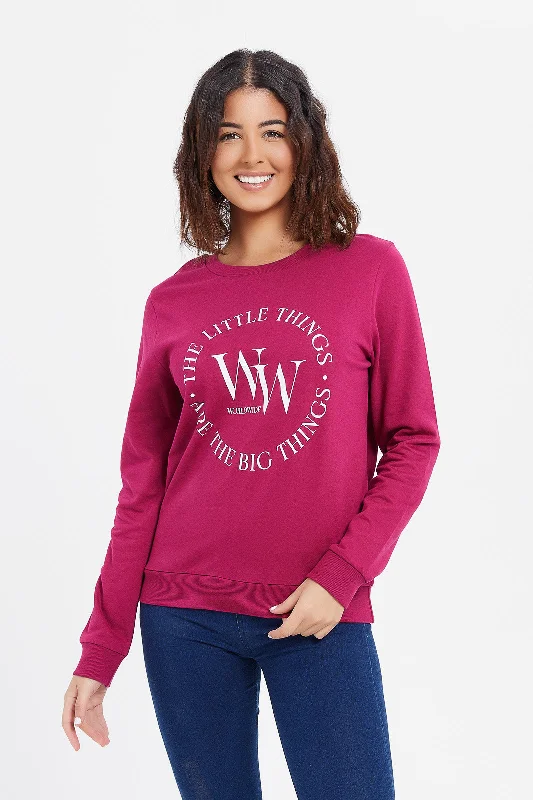 Women Fuschia Printed Sweatshirt