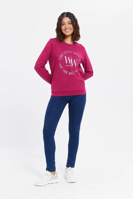 Women Fuschia Printed Sweatshirt