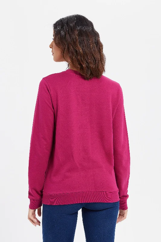 Women Fuschia Printed Sweatshirt