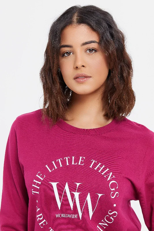 Women Fuschia Printed Sweatshirt