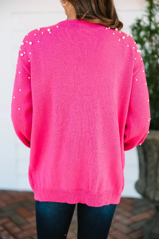 Get Going Fuchsia Pink Embellished Cardigan