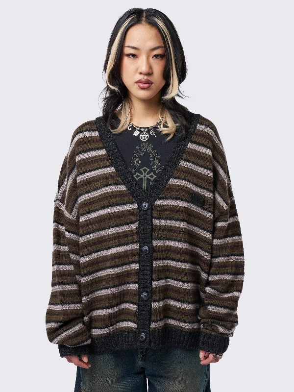 Gilmore Brown Striped Knit Cardigan