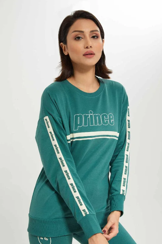 Women Green Prince Print Sweatshirt