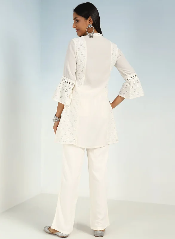 Ivory Short Tunic with Mirror Work and Bell Sleeves