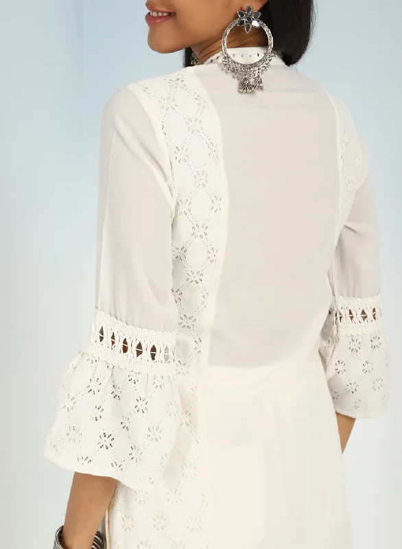 Ivory Short Tunic with Mirror Work and Bell Sleeves