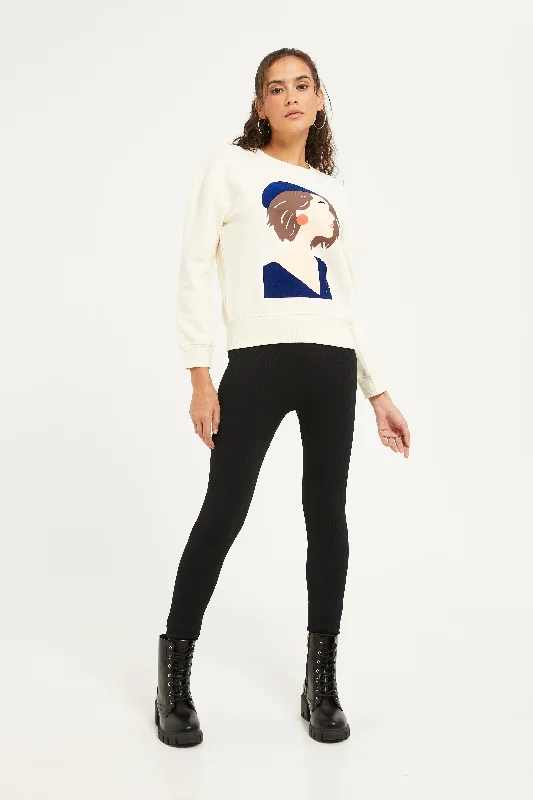 Women Ivory Printed Sweatshirt