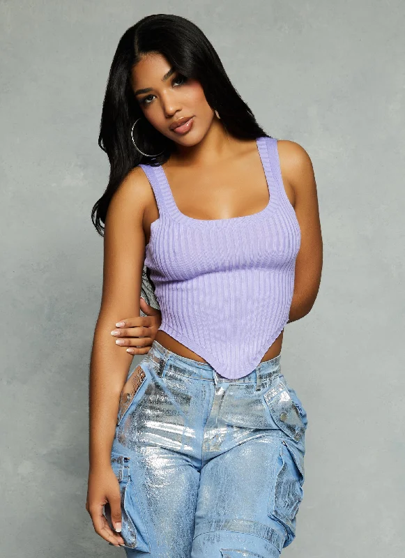 Ribbed Hanky Hem Cropped Tank Top