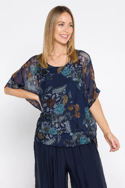 Lisette Silk Top - Blue Print