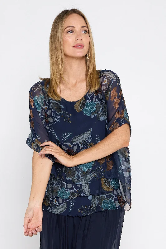 Lisette Silk Top - Blue Print