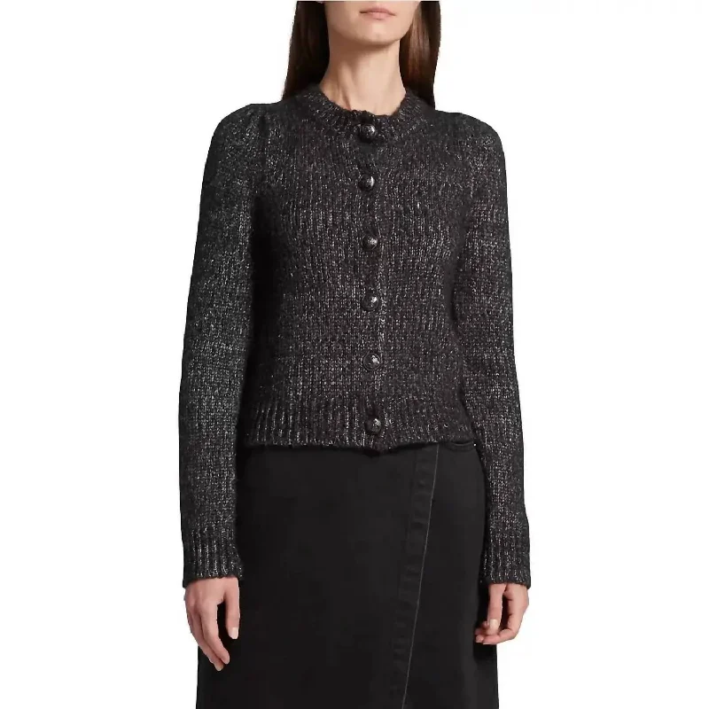 Lotus Puff Sleeve Cardigan In Black