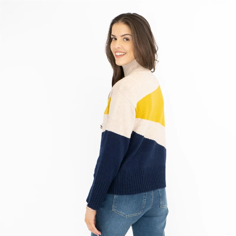 M&S Colour Block Funnel Neck Wool Blend Jumper