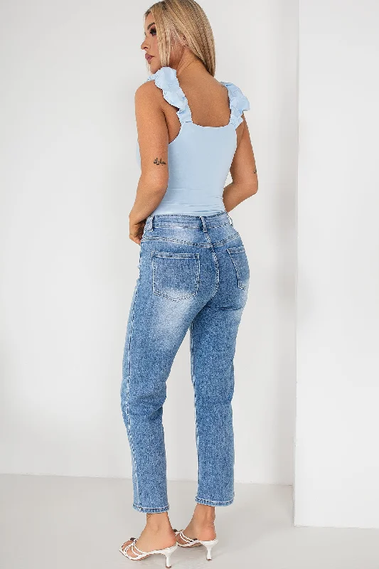 Milly Blue Ruffle Strap Bodysuit