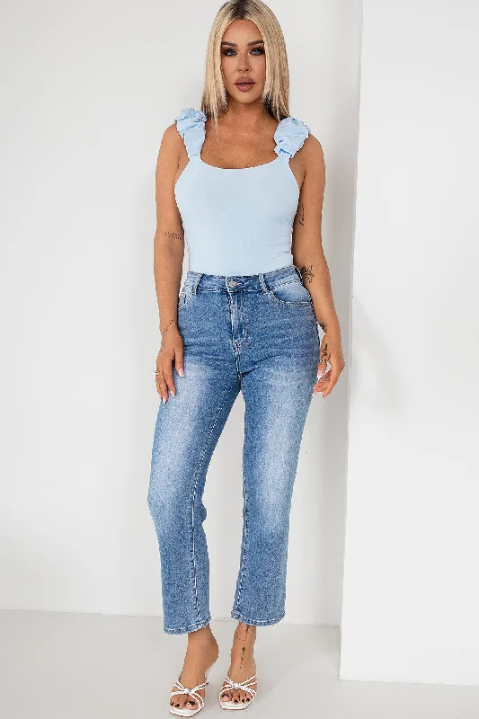 Milly Blue Ruffle Strap Bodysuit