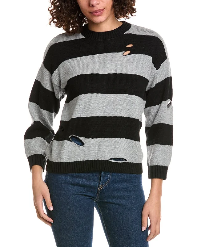 Minnie Rose Striped Cutout Cashmere-Blend Sweater