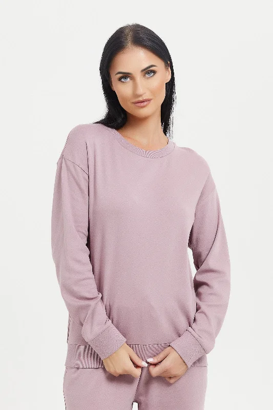 Women Pink Crewneck Sweatshirt