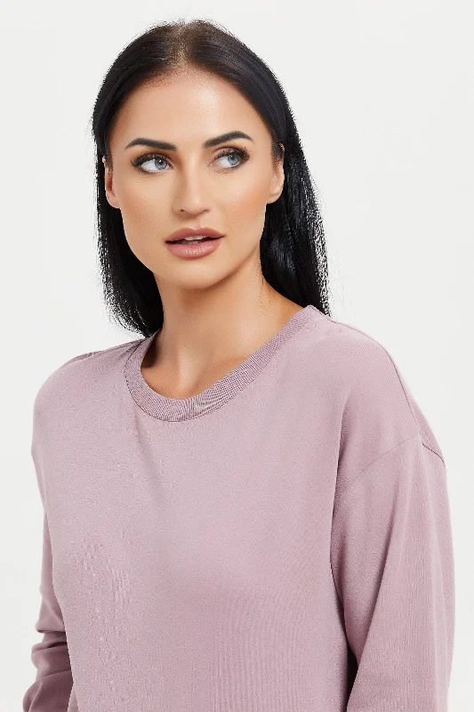 Women Pink Crewneck Sweatshirt