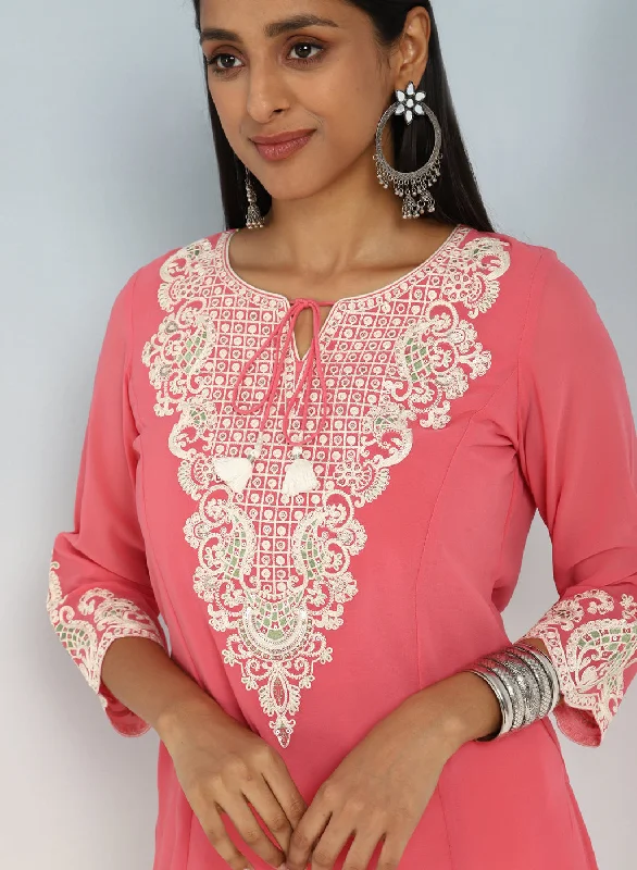 Pink Tunic with Dori Neck and Round Hem