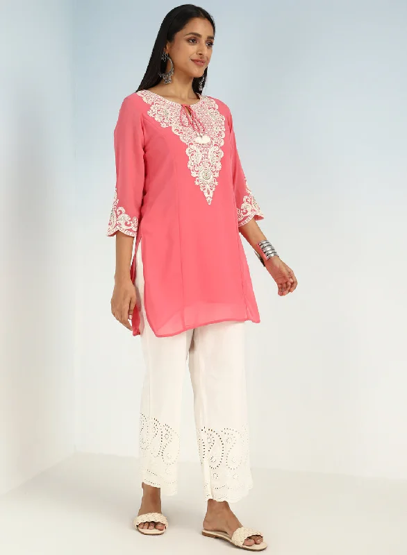 Pink Tunic with Dori Neck and Round Hem