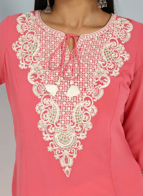 Pink Tunic with Dori Neck and Round Hem