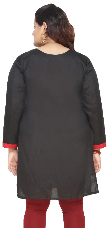 Plus Size Womens Indian Tunics Kurti Long Top Apparel (Black)