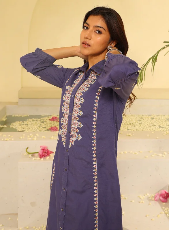 Purple Embroidered Ethnic Dress