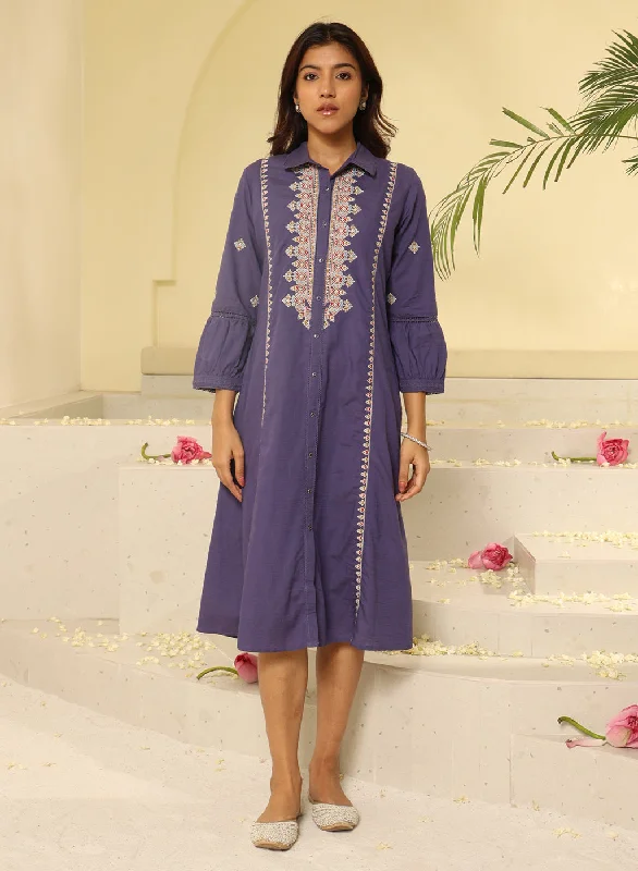 Purple Embroidered Ethnic Dress