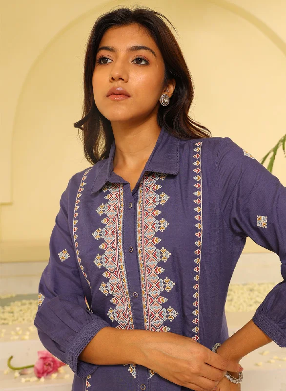 Purple Embroidered Ethnic Dress